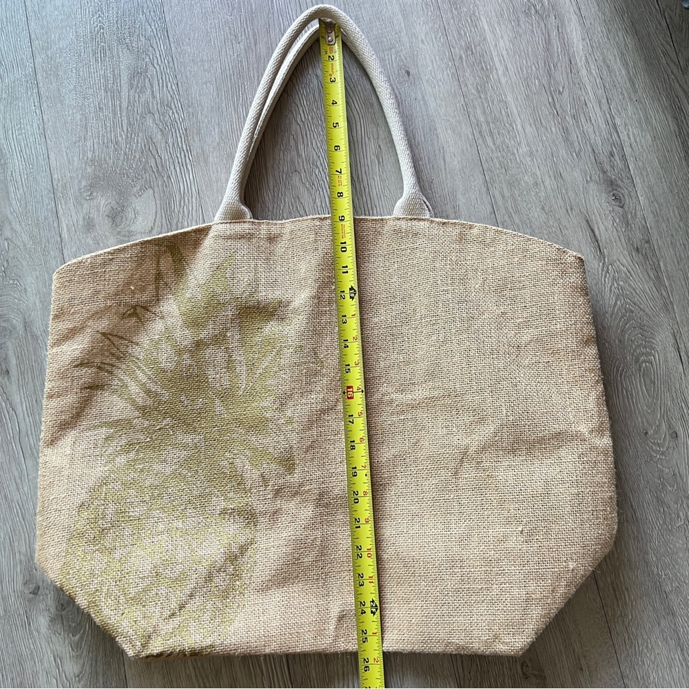 Tote Golden Pineapple Burlap Bag Large lined beach and city coastal summer - Picture 12 of 13